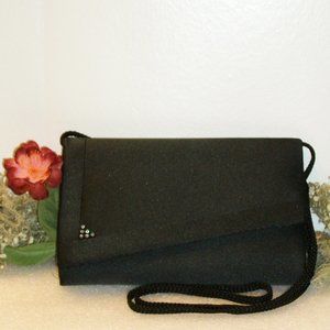 Black Fabric Evening Bag Crystal Embellished Braided Shoulder Strap